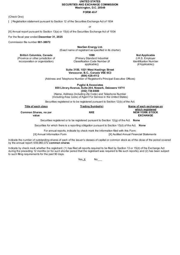 NexGen Energy Ltd 2025年度报告