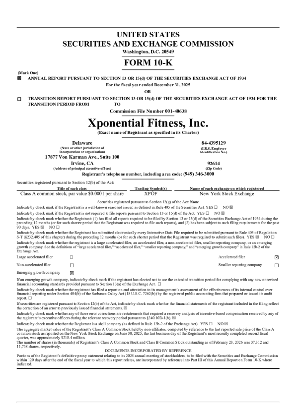 Xponential Fitness Inc-A 2025年度报告