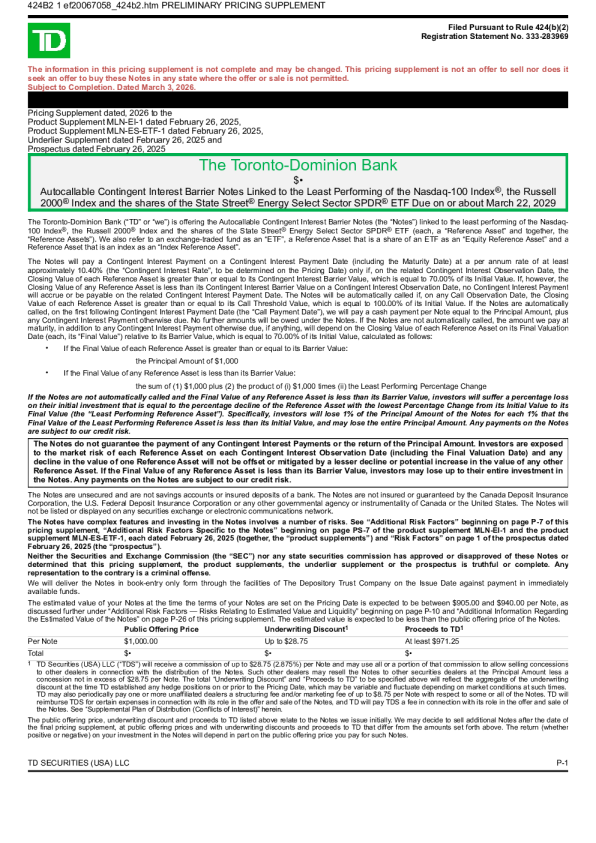 道明银行美股招股说明书(2026-03-04版)