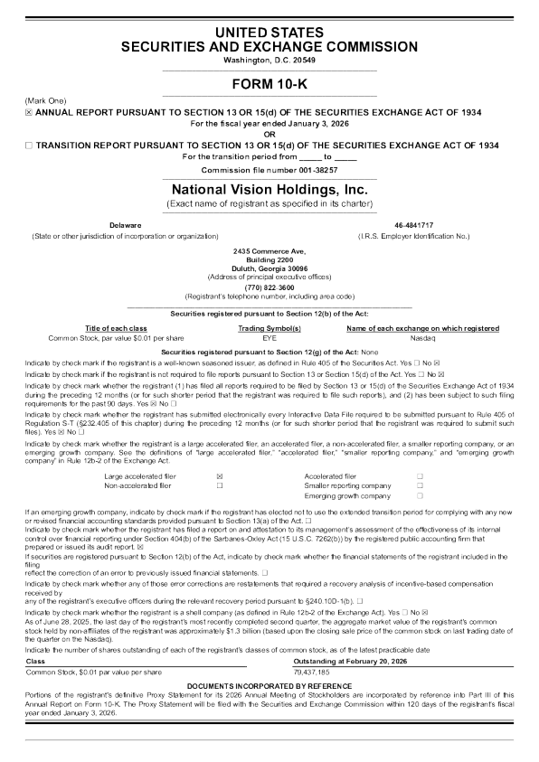 National Vision Holdings Inc 2025年度报告