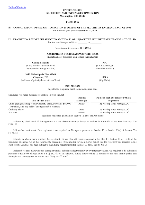 Archimedes Tech SPAC Partners II Co 2025年度报告