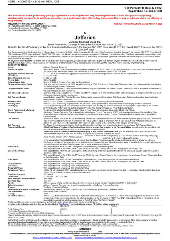 Jefferies Financial Group Inc. 美股招股说明书（2026年3月4日版）