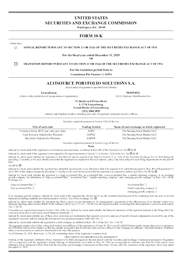 Altisource Portfolio Solutions 2025年度报告