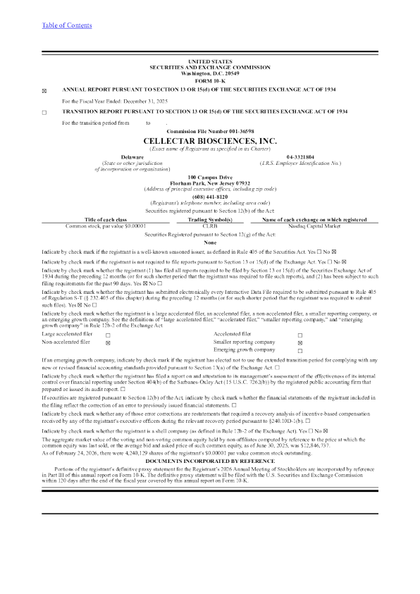 Cellectar Biosciences Inc 2025年度报告