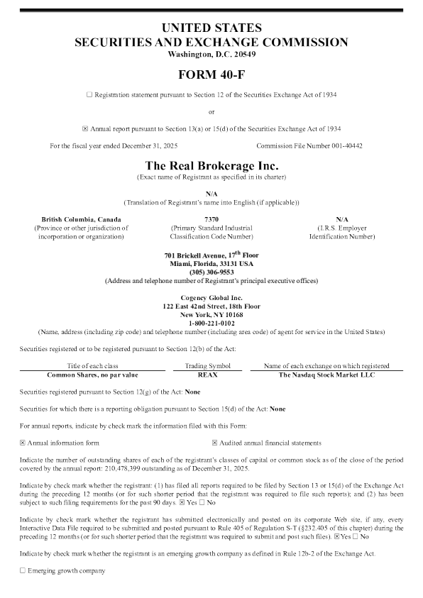 The Real Brokerage Inc 2025 Annual Report