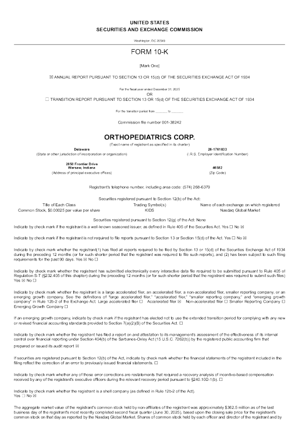 OrthoPediatrics Corp 2025年度报告