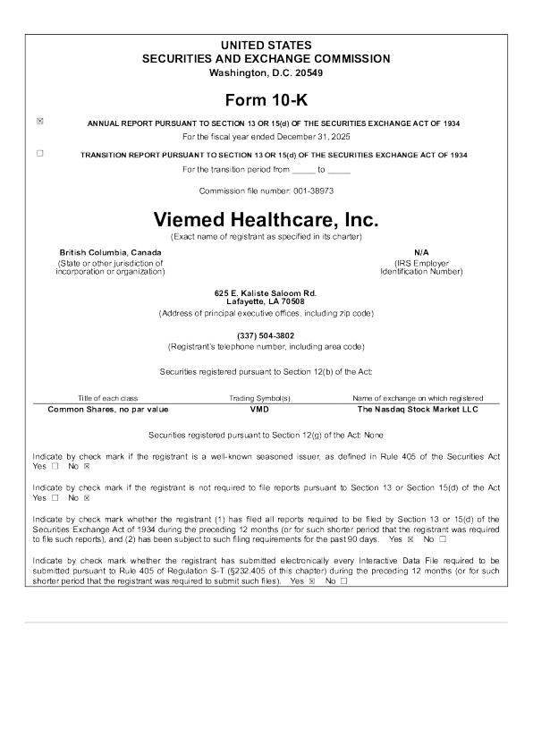 Viemed Healthcare Inc 2025年度报告