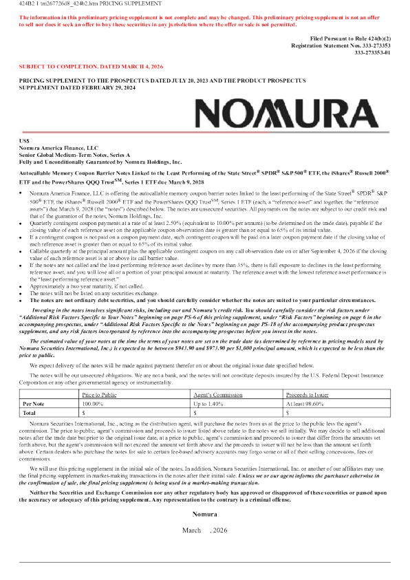 野村控股美股招股说明书(2026-03-04版)