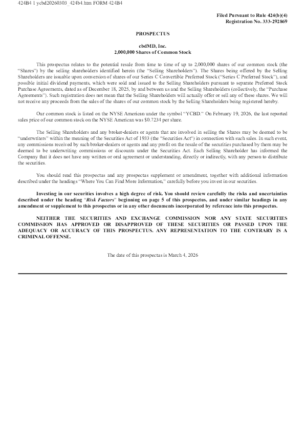 cbdMD Inc 2026年03月04日版美国股票招股说明书