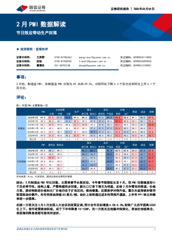 2月PMI数据解读：节日效应带动生产回落