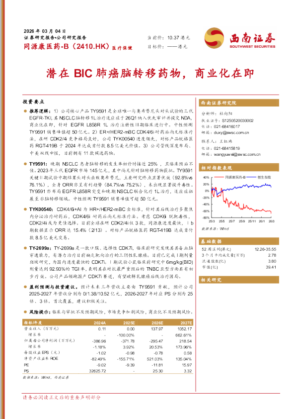 潜在BIC肺癌脑转移药物，商业化在即