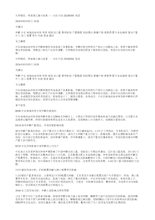 天然橡胶纯苯苯乙烯与尿素无化不谈20260304