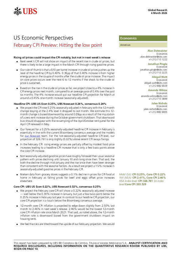 US Economic Outlook: February CPI Preview: Reached Low Point