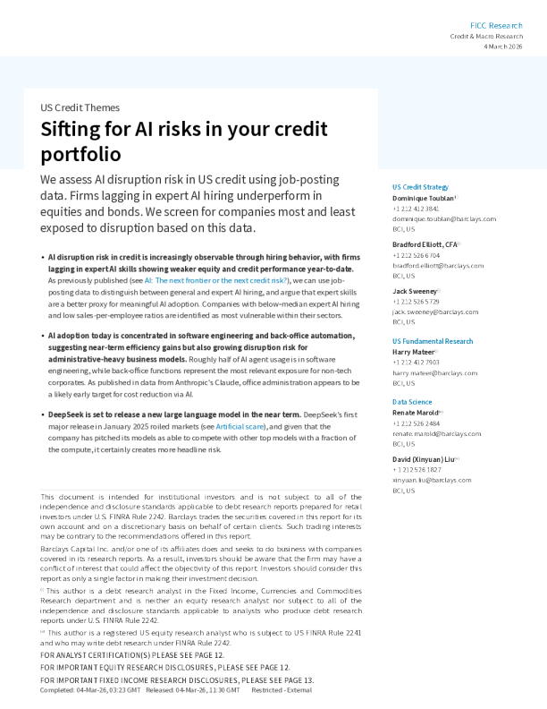 United States credit theme: screening AI risks in the credit portfolio