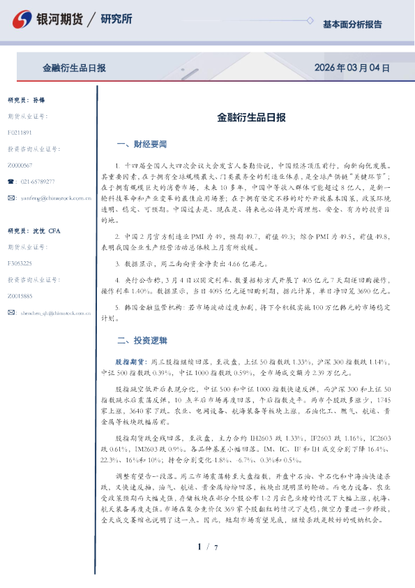 【银河期货】金融衍生品日报260304