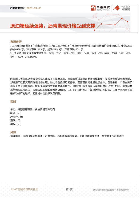 石油沥青日报：原油端延续强势，沥青期现价格受到支撑