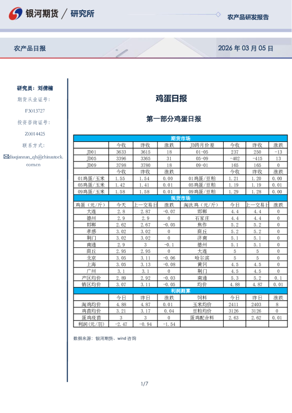 【银河期货】鸡蛋日报（26-03-05）
