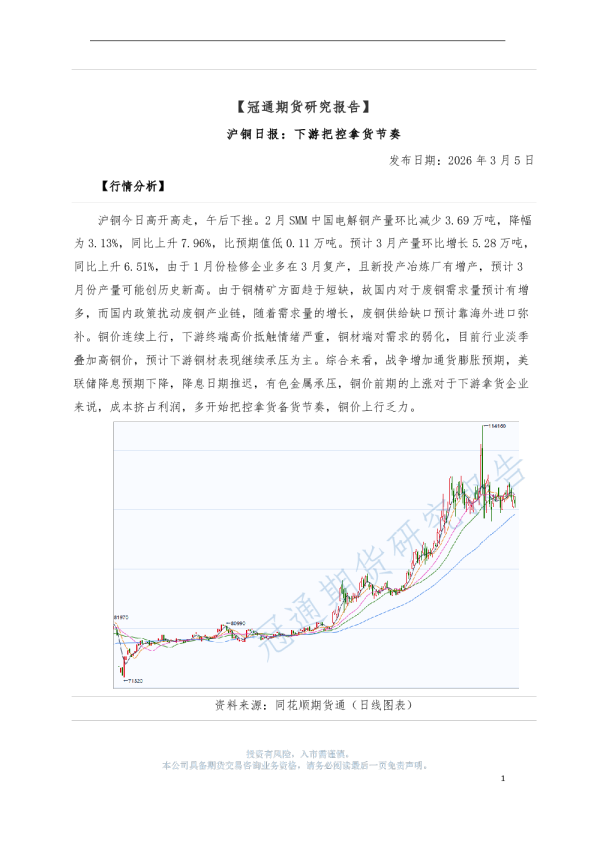 沪铜日报：下游把控拿货节奏