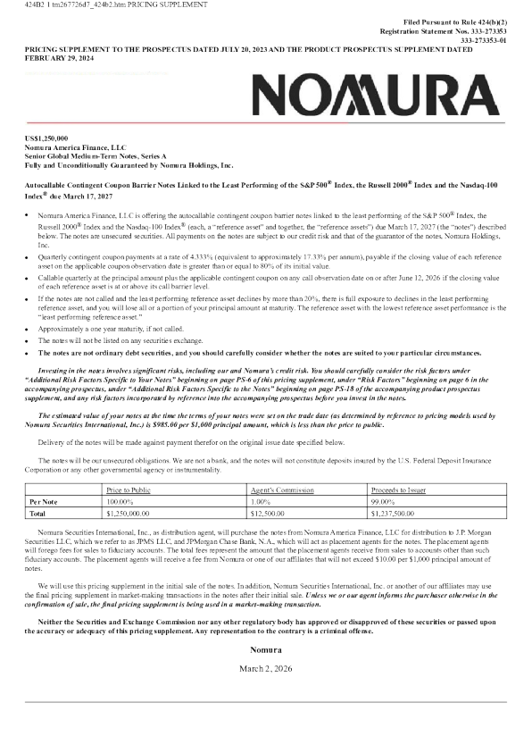 野村控股美股招股说明书(2026-03-05版)