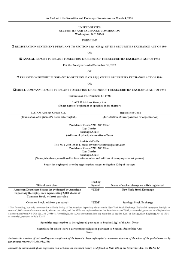 LATAM Airlines Group SA ADR 2026年年度报告和过渡报告