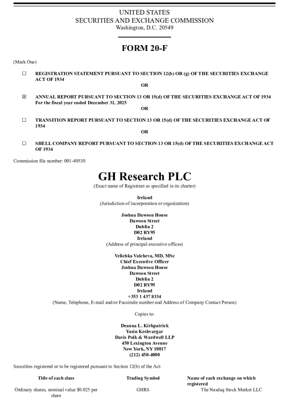 GH Research PLC 2026年年度报告和过渡报告