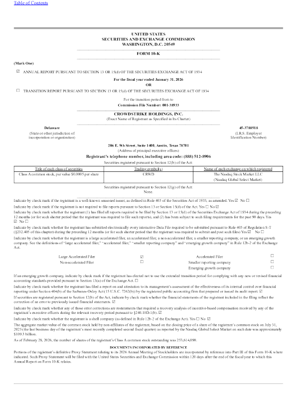 CrowdStrike Holdings Inc-A 2025年度报告