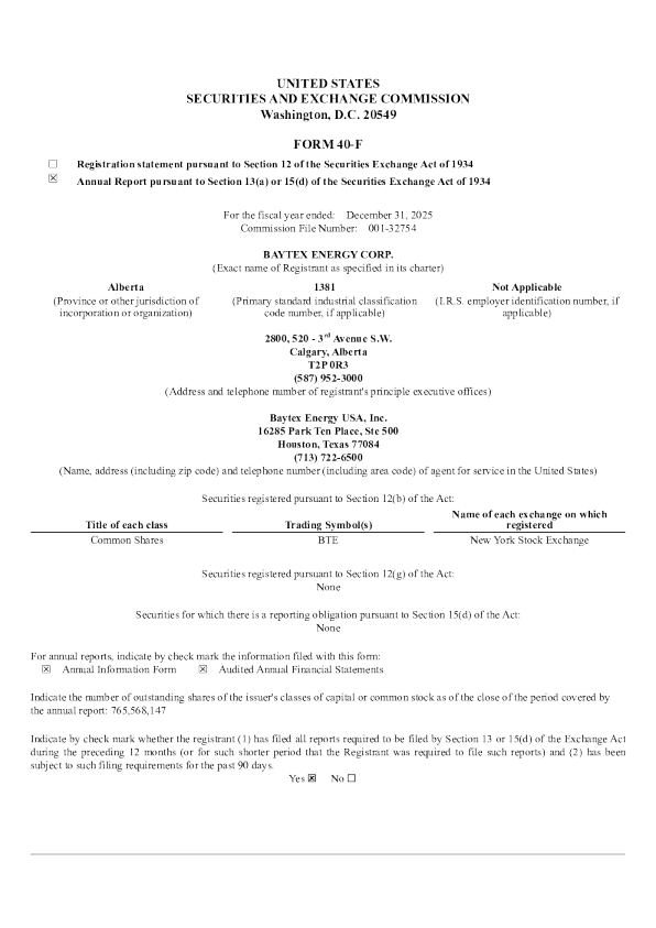 Baytex Energy Corp 2025年度报告