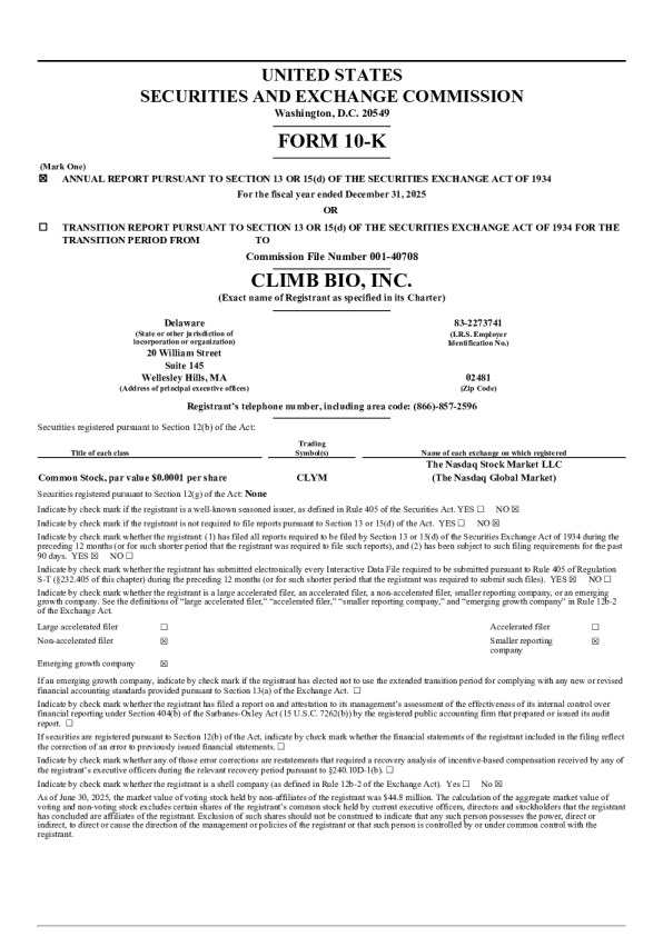 Climb Bio Inc 2025年度报告