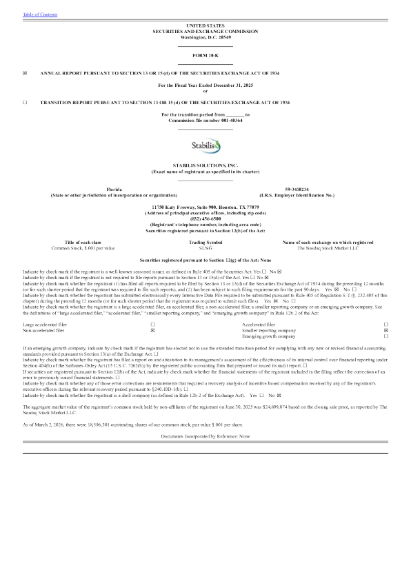 Stabilis Solutions Inc 2025年度报告