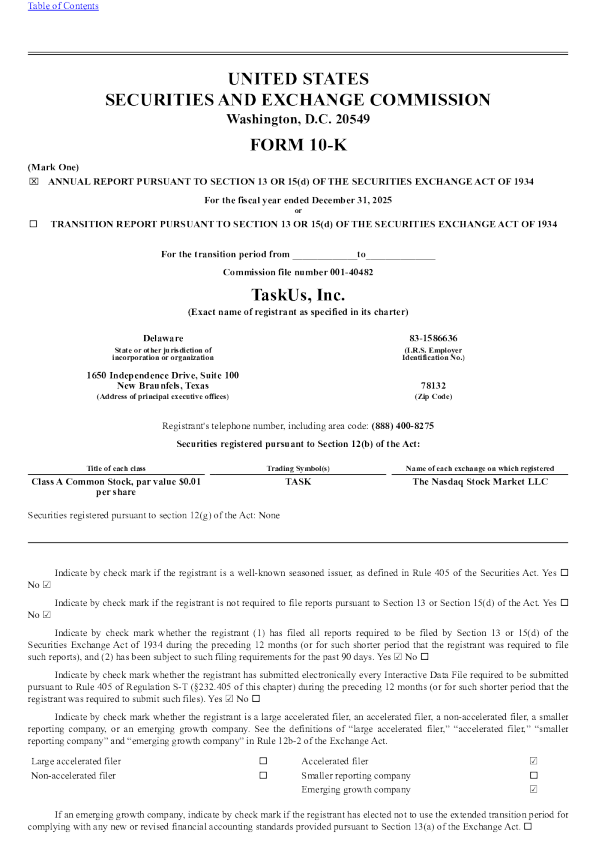 TaskUs Inc-A 2025年度报告
