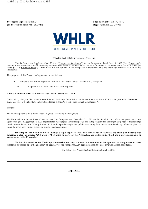 Wheeler Real Estate Investment Trust Inc美股招股说明书(2026-03-05版)