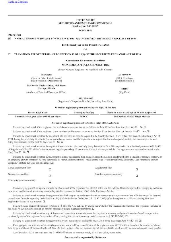 Monroe Capital Corp 2025年度报告