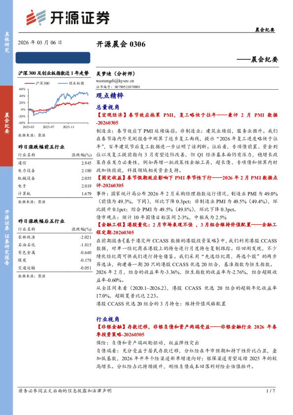 开源晨会0306 ——晨会纪要