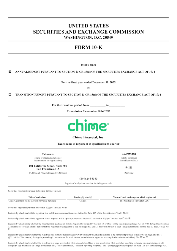 Chime Financial Inc-A 2025年度报告