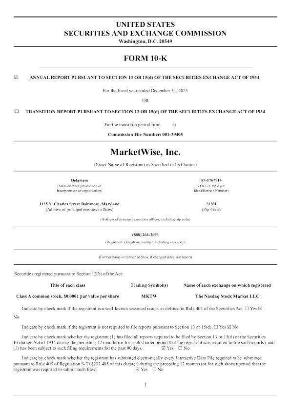 MarketWise Inc-A 2025年度报告