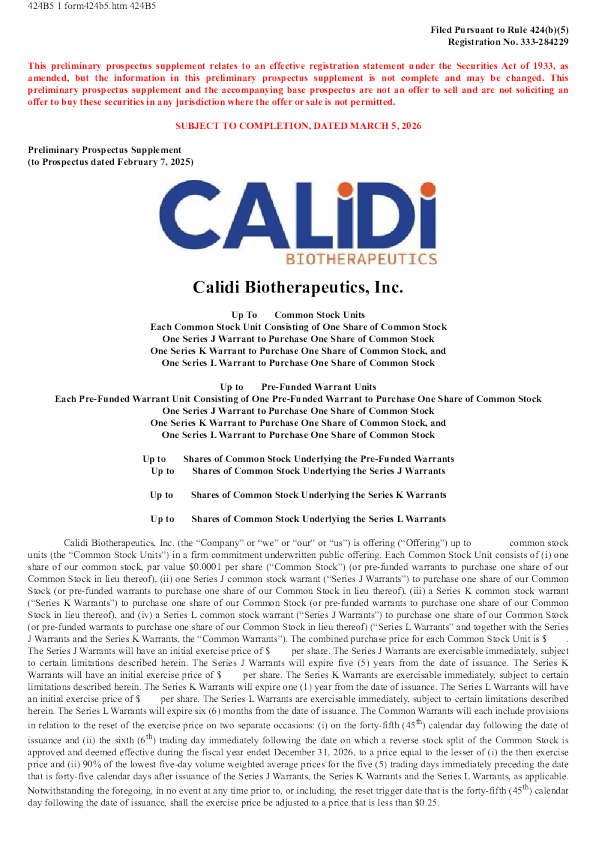 Calidi Biotherapeutics Inc美股招股说明书(2026-03-06版)