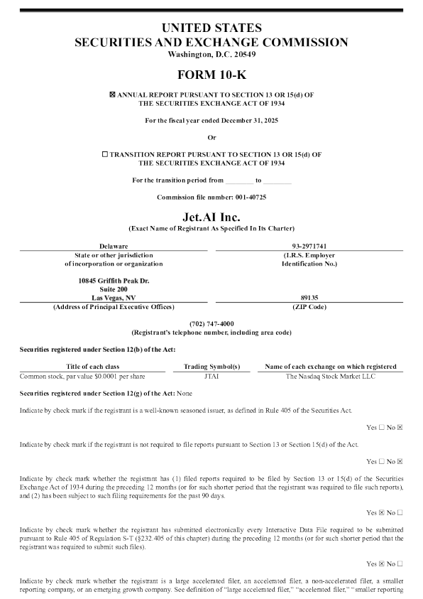 Jet.AI Inc 2025年度报告