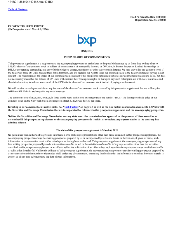 BXP Inc美股招股说明书(2026-03-06版)