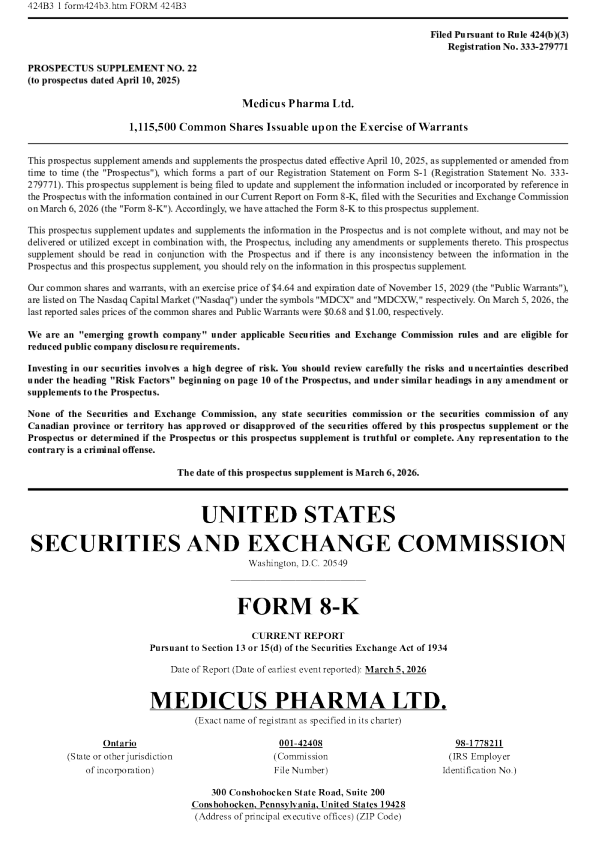 Medicus Pharma Ltd美股招股说明书(2026-03-06版)