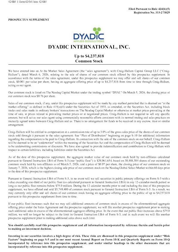 Dyadic International Inc美股招股说明书(2026-03-06版)