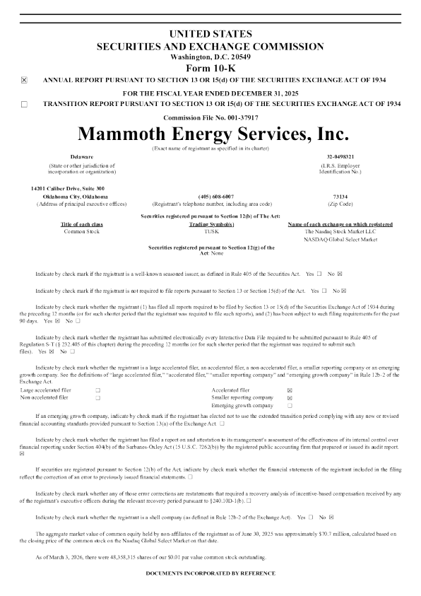 Mammoth Energy Services Inc 2025年度报告