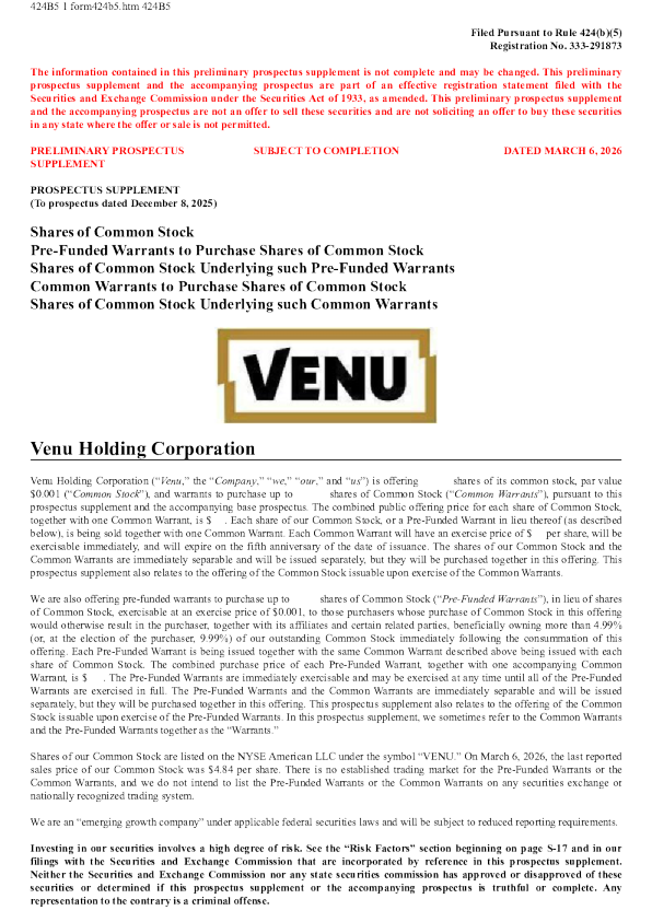 Venu Holding Corp美国招股说明书（2026年3月6日版）