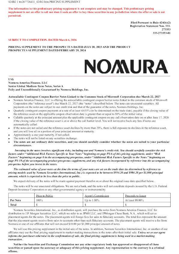 野村控股美股招股说明书(2026-03-06版)