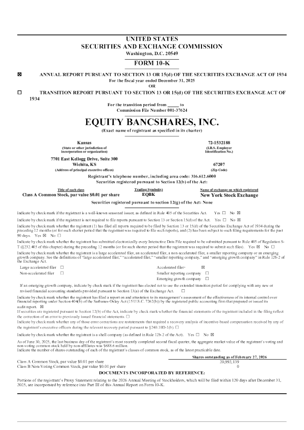 Equity Bancshares Inc-A 2025年度报告