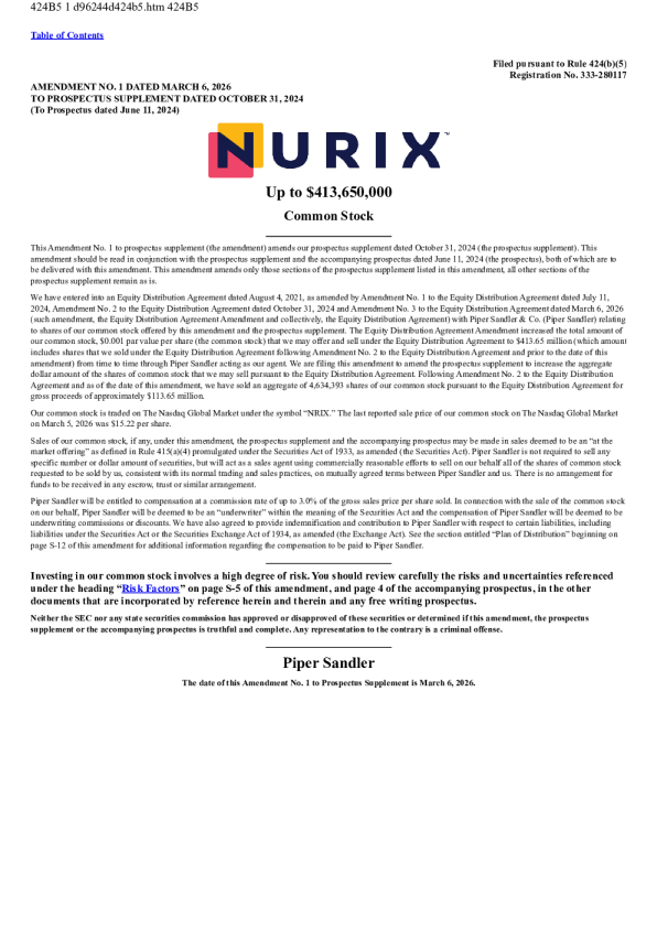 Nurix Therapeutics Inc. 美股招股说明书（2026年3月6日版）