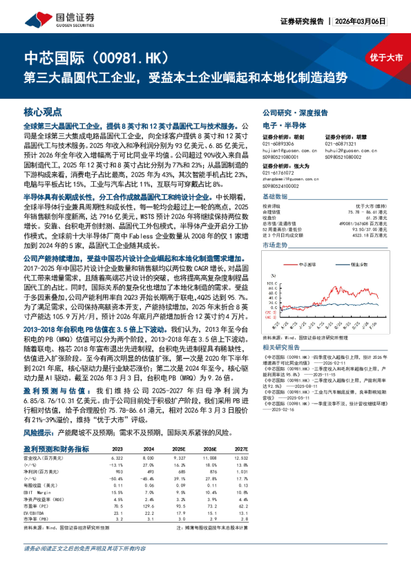 第三大晶圆代工企业，受益本土企业崛起和本地化制造趋势
