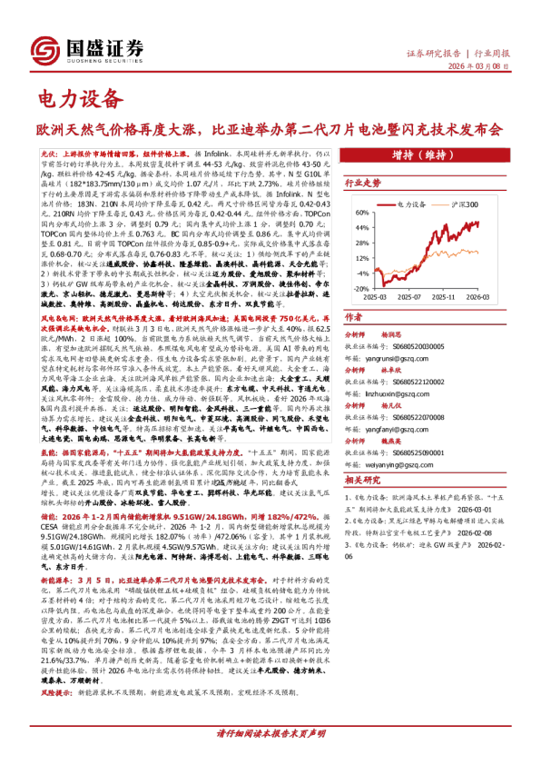 电力设备行业周报：欧洲天然气价格再度大涨，比亚迪举办第二代刀片电池暨闪充技术发布会