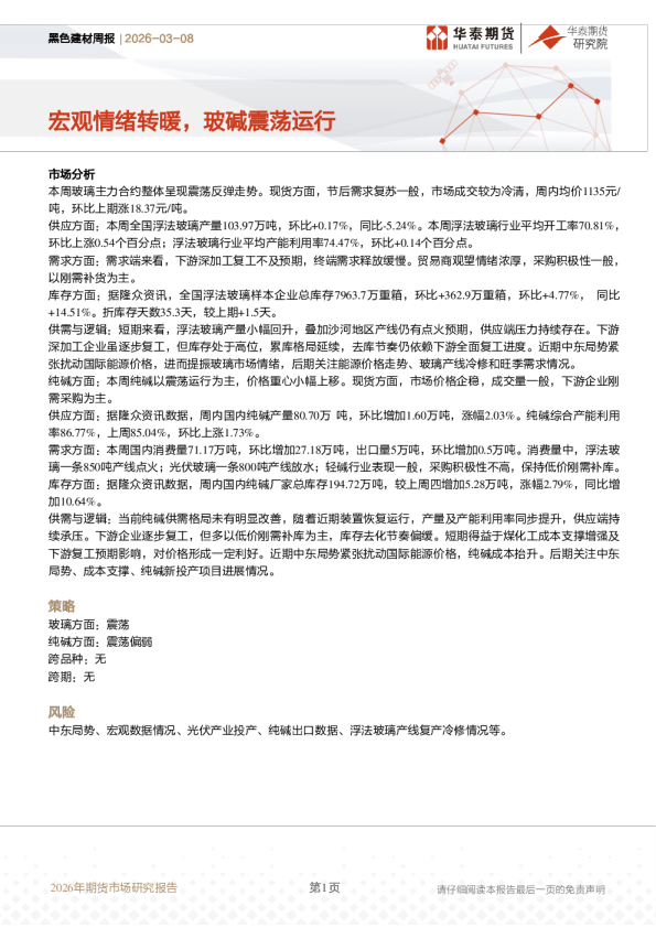 黑色建材周报：宏观情绪转暖，玻碱震荡运行