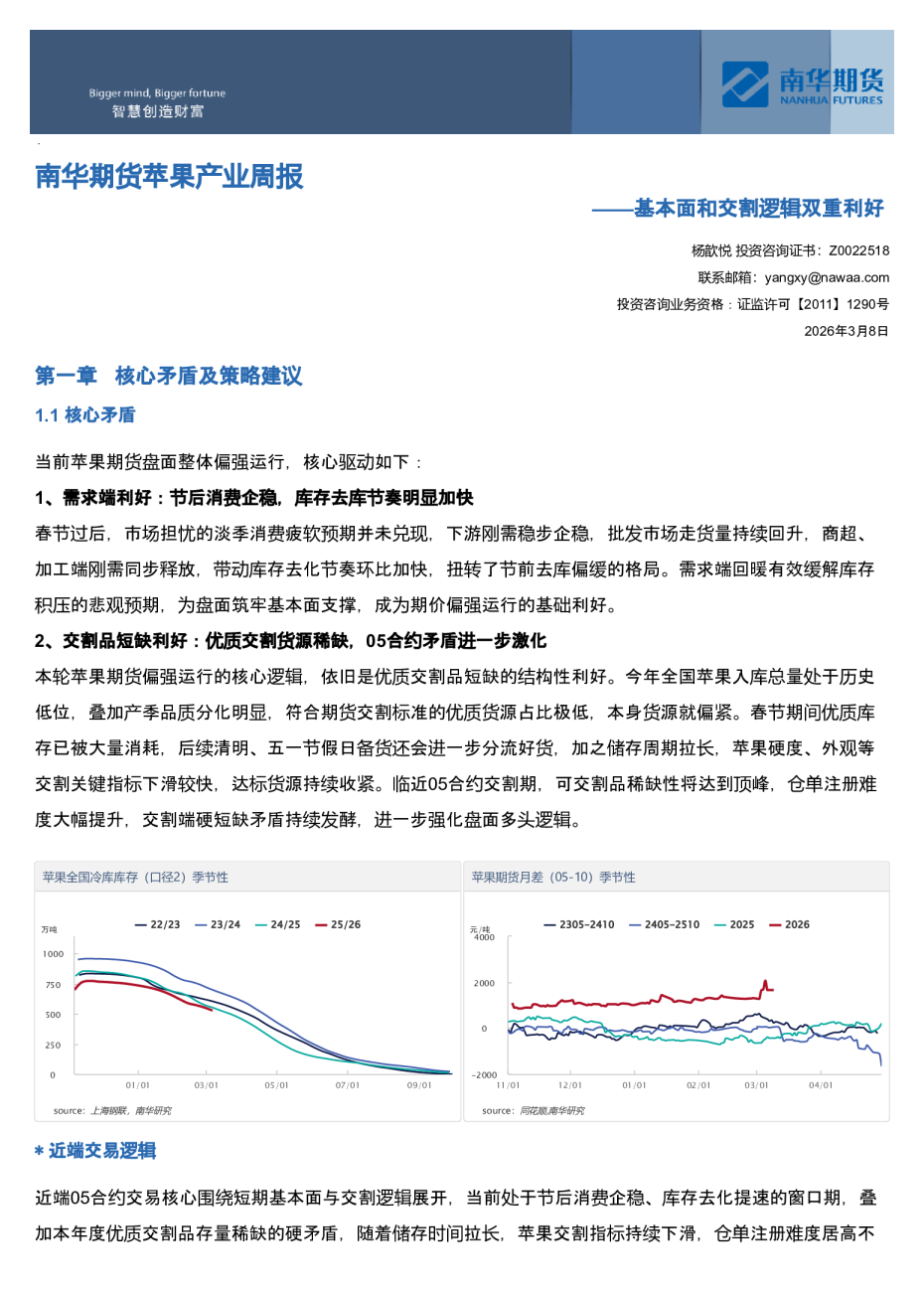 南华期货苹果产业周报：基本面和交割逻辑双重利好