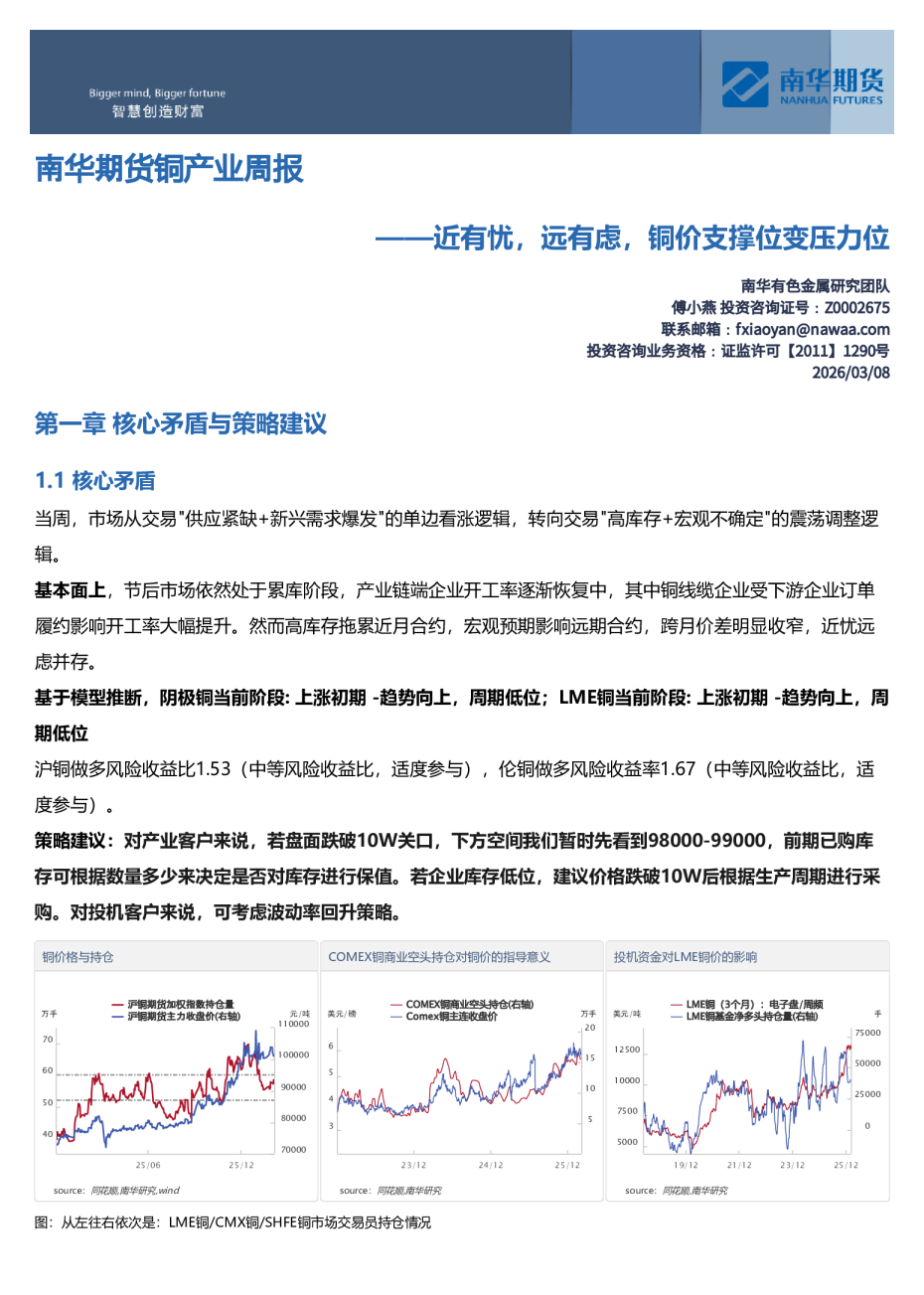 南华期货铜产业周报：近有忧，远有虑，铜价支撑位变压力位